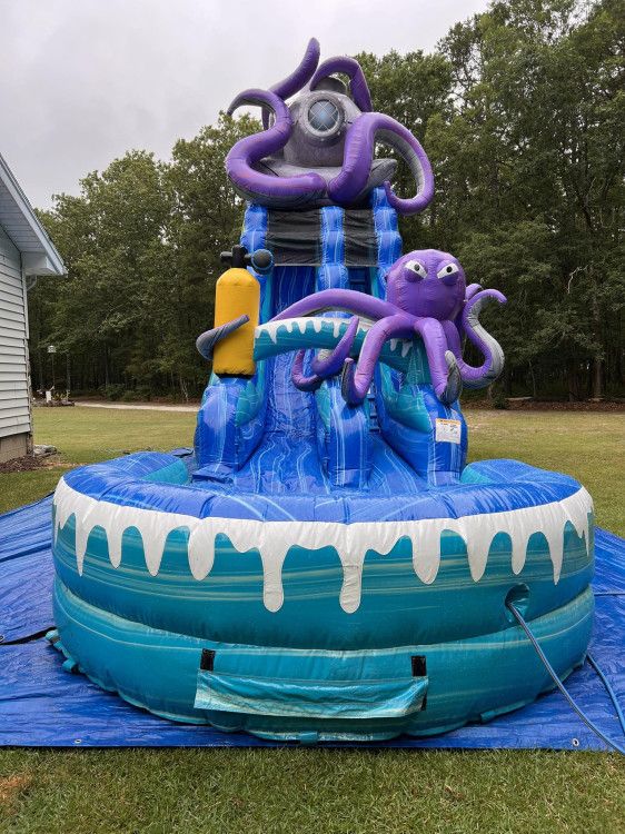 Octopus themed inflatable water slide